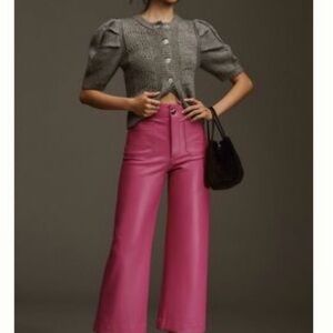 Anthropologie Colette Faux Leather crop wide leg Dragonfruit pink pant